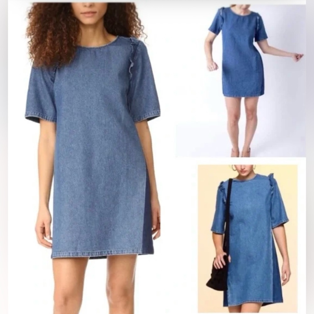 Loup Denim Chambray Alicia Ruffle Dress Small